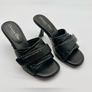 CHRISTIAN DIOR  Quilted Dio(r)evolution 80mm Slide Sandals 37 Black Leather EU37
